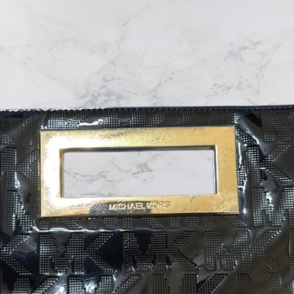 Michael Kors Black Glossy Clutch with Gold Accent - Picture 3 of 10